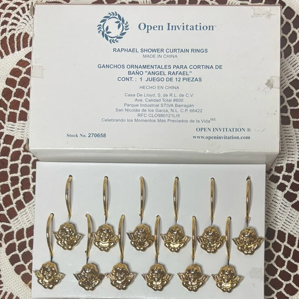 Vintage Shower Curtain Rings Victorian Cherub Angel Gold Brass Hook Set of 12